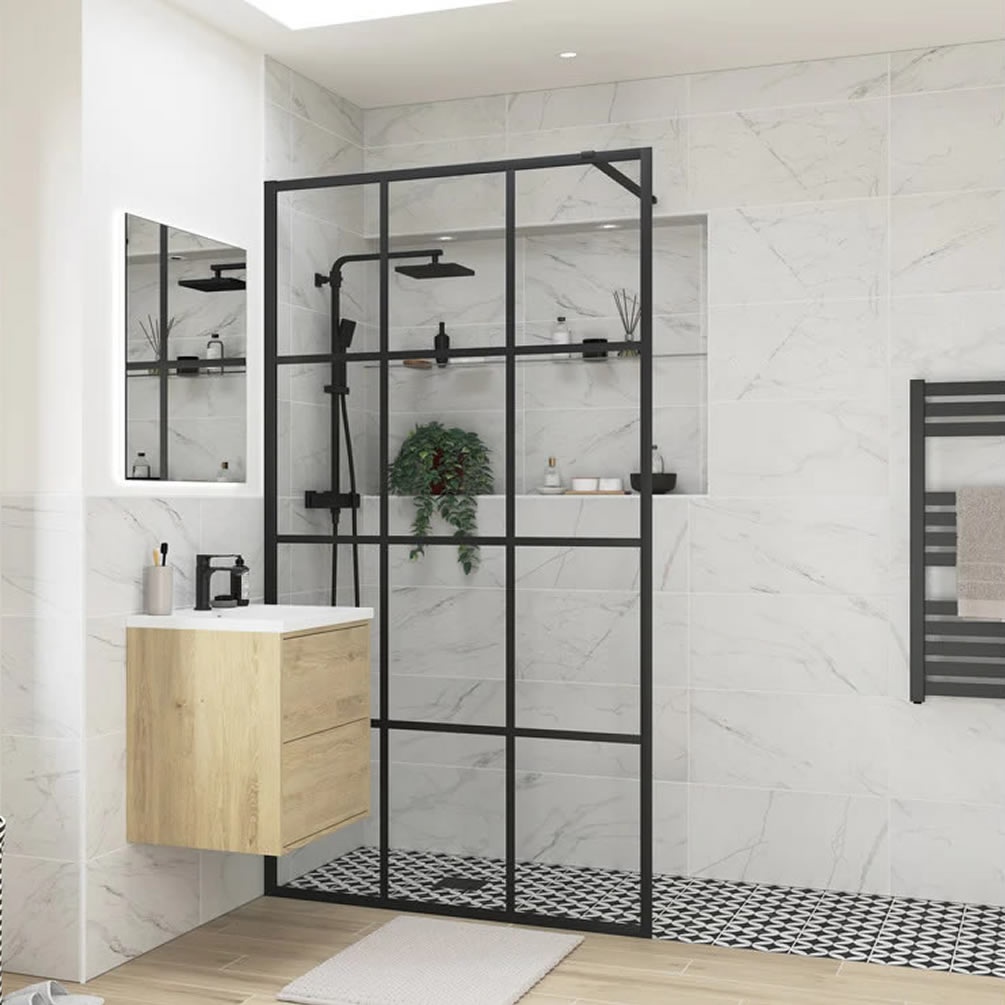 Apex 1200mm Matt Black Framed 8mm Wetroom Screen Sanctuary Bathrooms